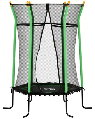 Produktbild von Kinder Trampolin Ø163,5 cm, Indoor Trampolin mit Sicherheitsnetz Randabdeckung Gummiseil, Kindertrampolin bis 50 kg, für Kinder 3-10 Jahre Grün