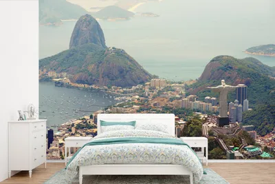Produktbild von MuchoWow® Fototapete für Wohnzimmer oder Schlafzimmer Wandtapete Vinyl Motivtapete Statue - Rio de Janeiro - Skyline - 330x220 cm - Fototapeten