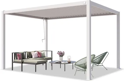 Immagine prodotto di PRIMEYARD Pergola 3x4 m montanti in alluminio bianco con tetto a doghe in acciaio gazebo da giardino