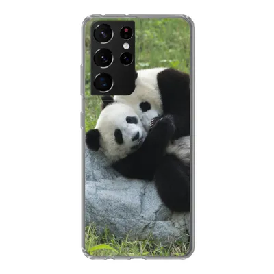 Produktbild von MuchoWow® Handyhülle Schutzhülle Hülle für Samsung Galaxy S21 Ultra Pandas - Gras - Stein Silikon Softcase Handy Hülle - Mobiltelefon