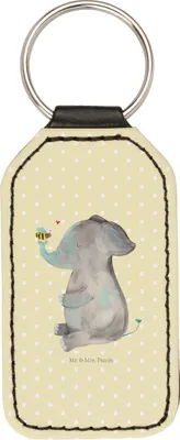 Produktbild von Mr. & Mrs. Panda Rechteckig Schlüsselanhänger Elefant Biene - Gelb Pastell - Geschenk, Lustige Sprüche, Hochzeitsgeschenk, schlüsselbund anhänger, Liebesspruch, Liebe