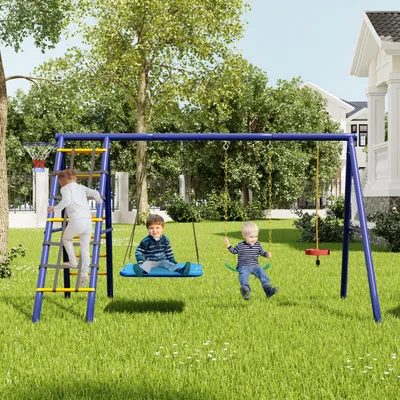 Produktbild von Multifunktionales Outdoor-Schaukel-Set – 3 Schaukeln+Klettergerüst + Basketballkorb,Hängeschaukel,Gurt-Schaukel,Kletterseil-Schaukel,ein Spielparadies