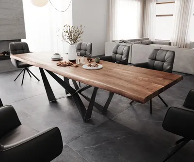 Produktbild von DELIFE Esstisch Edge 300x100 XL Akazie Braun Spider Flachstahl Schwarz Live-Edge