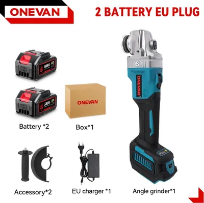 Produktbild von Bürstenloser Akku-Winkelschleifer - 125 mm, 18 V - Drehzahl 3000–20000 U/min verstellbar - 22,23 mm Bohrung - Set mit 2 Akkus - Silber