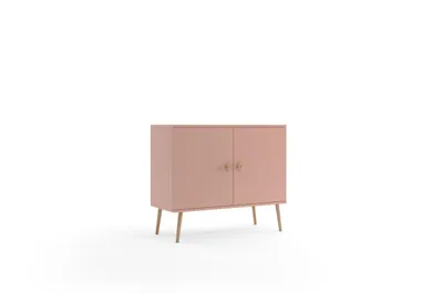 Produktbild von Kommode 100 cm Altrosa mit Türen Holzbeine Boho Skandi Sideboard modern