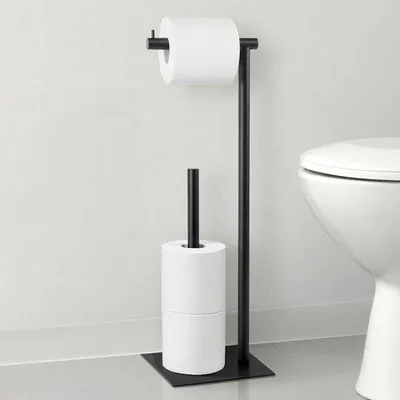 Image de Porte-papier hygiénique sur pied noir en métal