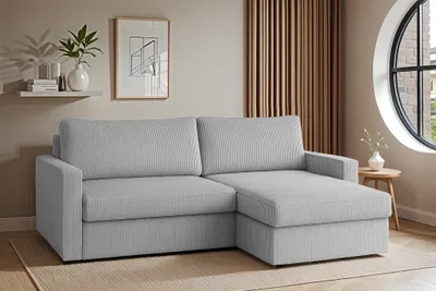 Produktbild von Ecksofa Sofa mit Schlaffunktion BENDIK Stoff Poso Hellgrau Ottomane Rechts
