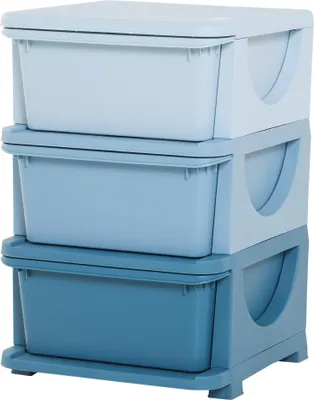 Produktbild von Aufbewahrungsboxen für Kinder – 3 Schubladen, abgerundete Kanten, erhöhtes Design, 37 × 37 × 56,5 cm, Blau