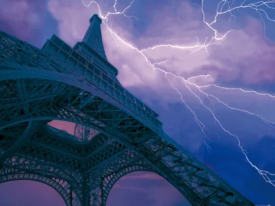 Obrázok produktu pre Eiffelova veža Art Print Picture - blesk na nočnej oblohe v Paríži (60 x 80 cm)