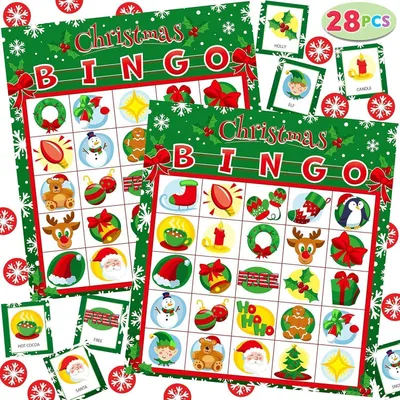 Produktbild von Weihnachts-Bingokarten 5x5 für 28 Spieler, Familienaktivitäten, Party-Kartenspiele, Schulspiele