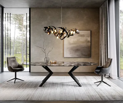 Produktbild von DELIFE Esstisch Edge Oval 280x130 Keramik Iris FMG Agatablack Zenthara kantig Metall Schwarz