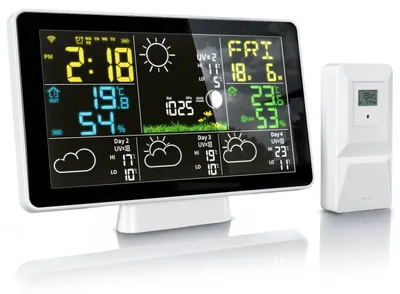 Produktbild von Brandson WLAN Funkwetterstation mit Außensensor, 7,5 Zoll Farbdisplay, Tuya Smart App, Barometer, Hygrometer, 4-Tage-Prognose, Wecker, Mondphase, schwarz-weiß