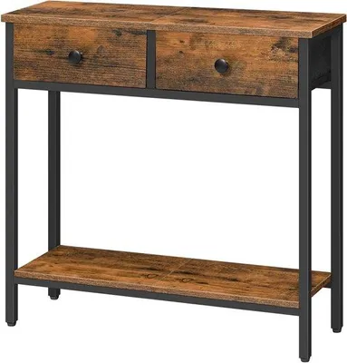Immagine prodotto di Consolle stretta con 2 cassetti, stile rustico industriale, marrone-nero