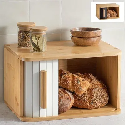 Produktbild von Famanu Brotdose aus Holz mit Schiebetür - 33x23 cm, platzsparend und stilvoll