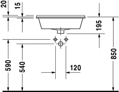 Produktbild von Duravit Duravit Einbauwaschtisch STARCK 3 m ÜL HLB 560x460mm 1 HL we