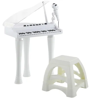 Image de Clavier pour enfants - 32 touches - Avec microphone - Effets lumineux - 22 mélodies - 4 sons - Blanc