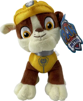 A plush toy of the character Rubble from Paw Patrol, shown from the front.