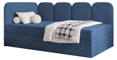 Produktbild von Jugendbett FINO 120x200 Links Bettkasten Bonellmatratze Blau Bouclé