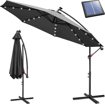Produktbild von Faziango Sonnenschirm 3m Grau mit LED – Moderner Gartenschirm für Terrasse & Abendstunden