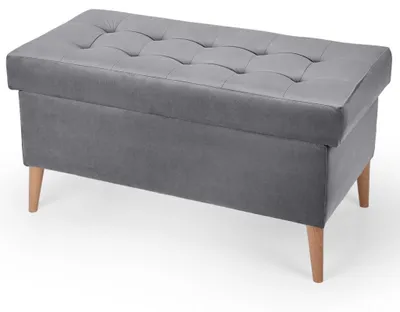 Obrázek produktu pro MG Design sametová sedací lavice v světlé šedé barvě, rozměry 45 x 90 cm, s úložným prostorem - Polstrovaná lavice s dřevěnými nohami, vhodná do ložnice, obývacího pokoje nebo chodby