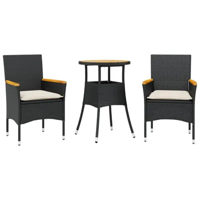 Produktbild von vidaXL 3-tlg. Garten-Essgruppe mit Kissen Schwarz Poly Rattan Akazie