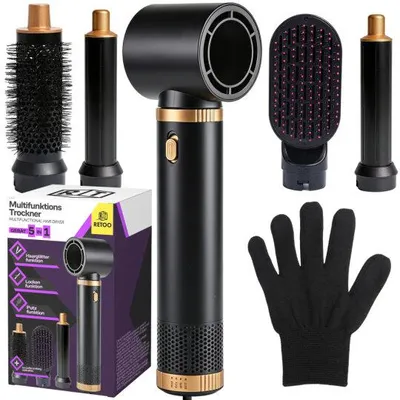 Produktbild von 5-in-1 Haarstyler Airstyler-Set mit Lockenstab, Warmluftbürste, Haarglätter, Föhn, Aufsätze, Lockenbürste, für Volumen, Locken, Glatteres, Retoo