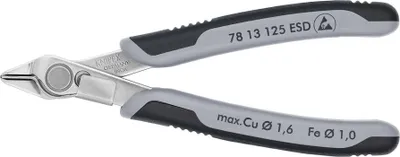 Produktbild von Knipex 78 13 125 ESD, Diagonale Zange, Edelstahl, Stahl, Kunststoff, Schwarz, Grau, 125 mm, 57 g
