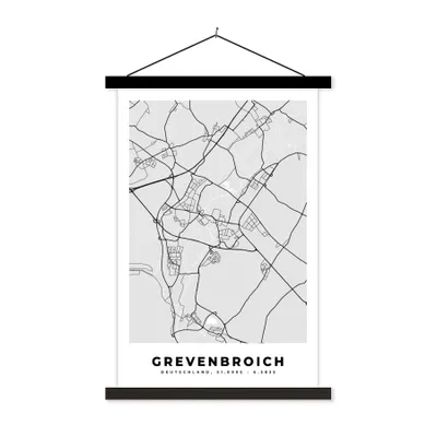 Produktbild von MuchoWow® Textilposter Karte - Grevenbroich- Deutschland - Stadtplan 40x60 cm mit schwarzem Rahmen - Wanddekorationen