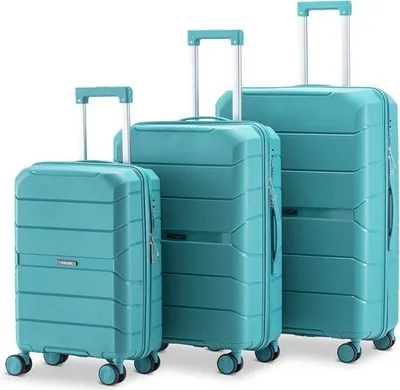 Produktbild von SKYCASES Urban Adventurer – 3 teiliges Hartschalenkoffer-Set aus Polypropylen – 360 Grad Rollen und Zahlenschloss - 44 L | 79 L | 110 L - Grün
