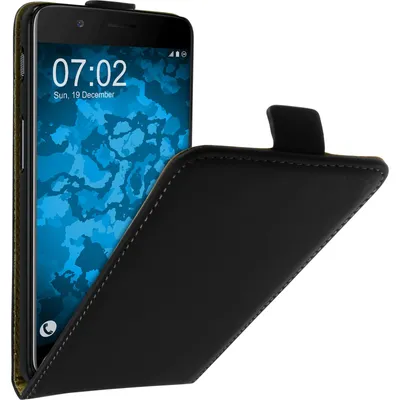 Produktbild von PhoneNatic Kunst-Lederhülle kompatibel mit  OnePlus 5 - Flip-Case schwarz + 2 Schutzfolien
