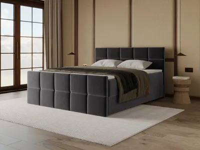 Image de Chilly Möbel Design Lit Cubo - Lit boxspring confort avec coffre, matelas et surmatelas 160x200 cm / Samt Sic / Gris foncé