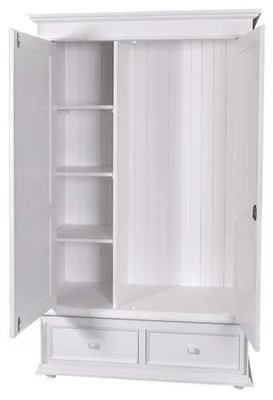 Produktbild von Casa Padrino Landhaus Stil Kleiderschrank Weiß - Massiver Kleiderschrank aus Pinienholz H 206 cm B 127 cm T 61 cm