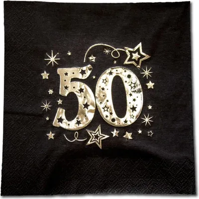 Produktbild von Servietten 50. Geburtstag Schwarz Gold 33x33cm 20St.