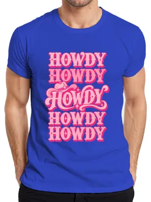 Produktbild von Howdy Dolly Parton Cowgirl Western Country Hut Pink Retro Rodeo Herren T-Shirt, Blau, S