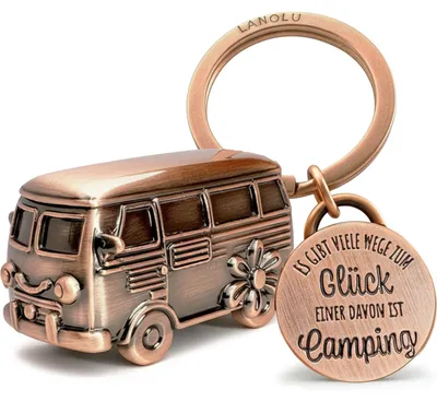Produktbild von LANOLU Schlüsselanhänger Wohnwagen Geschenk, Wohnmobil Geschenk für das Camping und für Camper, 3D Anhänger- Wohnwagen Zubehör Metall