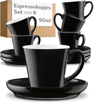 Espressokopjes Set 6er, Schwarz, Keramik, 70 ml, stapelbar