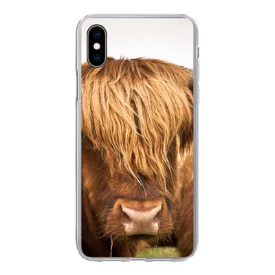 Produktbild von MuchoWow® Handyhülle Schutzhülle Hülle für iPhone Xs Schottische Highlander - Braun - Gras Silikon Softcase Handy Hülle - Handytasche