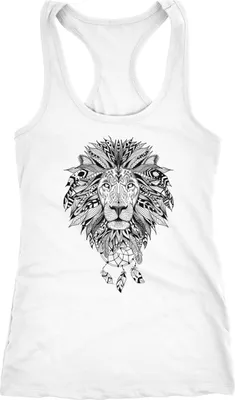 Produktbild von Damen Tank-Top Zentangle Löwe Lion Atzekenmuster Boho Bohamian Atzec Federn Traumfänger Neverless® weiß M