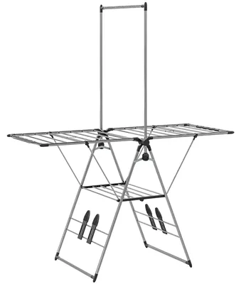 Produktbild von Wäscheständer faltbar Standtrockner mit verstellbare Flügel, Schuhhaltern, Edelstahl, 156,5 x 68 x 192 cm, Silber