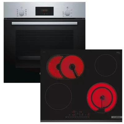 Produktbild von Herdset BOSCH Backofen Schnellaufheizung mit Glaskeramikkochfeld PowerBoost autark 60 cm
