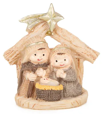 Produktbild von Mini Weihnachtskrippe - Heilige Familie im Stall Creme-beige 6,5 cm