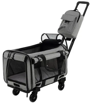 Image de Caisse de transport pour chat COSTWAY, sac de transport mobile pour chiens, sac de transport avec poignée télescopique & roues & petit sac, caisse de voyage pliable pour animaux domestiques de petite & moyenne taille, caisse pour chien sac pour chat, gris