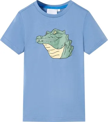 Produktbild von Kinder-T-Shirt Gr. 128 Mittelblau mit Krokodil-Aufdruck