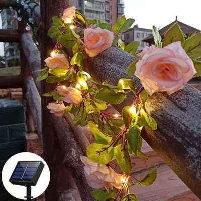 Productafbeelding van Zonne-energie tuinsteker, roos, roze, 2 meter, 8 knipperstanden, buitenverlichting