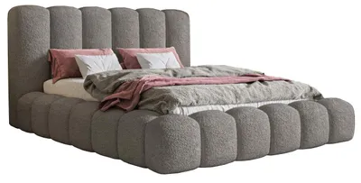 Produktbild von Doppelbett 160x200 cm Madeno - Schlafzimmerbett 160x200 - Bettkasten, Metall-Lattenrost, Dicker Schaum - Bouclé Grau