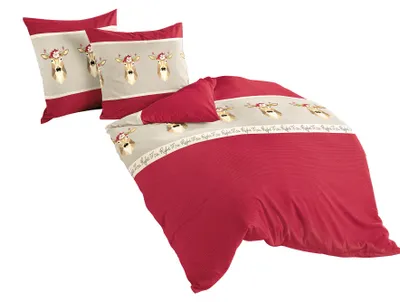 Produktbild von JACK by Bierbaum Biber Winter Partner Bettwäsche Hirsch Blau Reh Rot Baumwolle Rot 155x220cm Bettwäsche