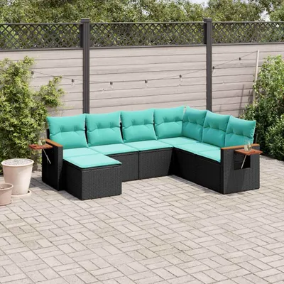 Produktbild von Möbel 7-tlg. Garten-Sofagarnitur mit Kissen Schwarz Poly Rattan - Gartenmöbelgarnituren 3227044