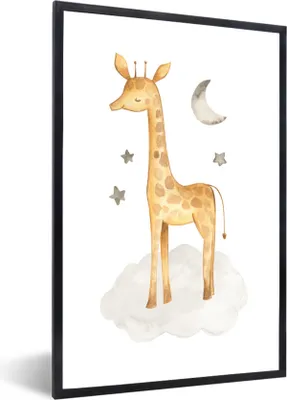 Produktbild von MuchoWow® Gerahmtes Poster Giraffe - Mond - Sterne 60x90 cm - Poster mit Schwarzem Bilderrahmen Wandposter Rahmen Foto Bilder - Kunst