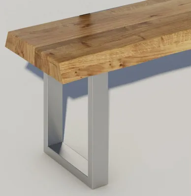 Produktbild von Bank Baumkantenbank 180 cm Eiche massiv Gestell Edelstahlfarben
