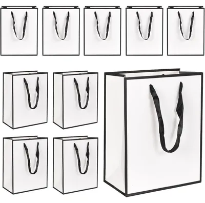 Immagine prodotto di Sacchetti regalo in carta con maniglia, confezione da 10 pezzi, dimensioni 18x10x23 cm, colore bianco, realizzati in carta kraft